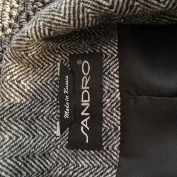 Sandro Vintage Structured Full Zip Wool Blazer Jacket Herringbone Size 10 - Picture 4 of 9